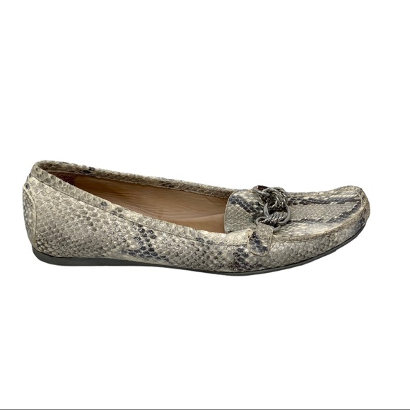 STUART WEITZMAN Snake & Chain Leather Loafers, EUC - Picture 6 of 11